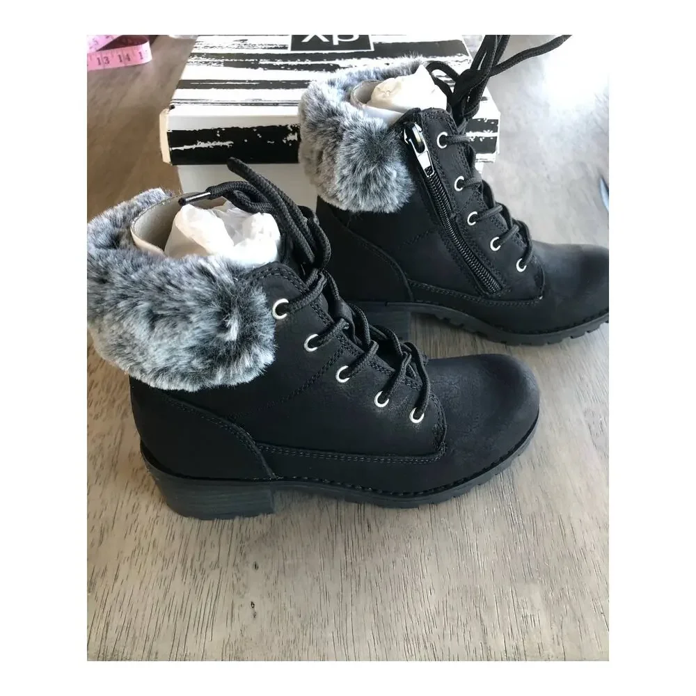 Dolce Vita Girls REI Black Matte Faux Fur Lace Up Boots - 13